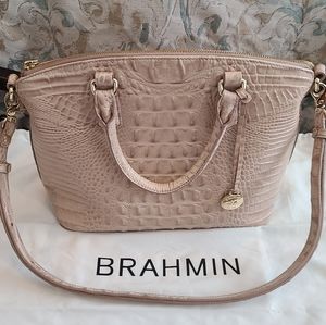 BRAHMIN Melbourne Duxbury Crocodile-Embossed Satchel in Blush Ivory